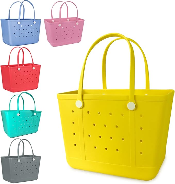 Extra Large Rubber Tote Bag Beach Bag, Washable Durable Open Beach Tote Bag, Travel Totes Bag for Pool Boat Sports