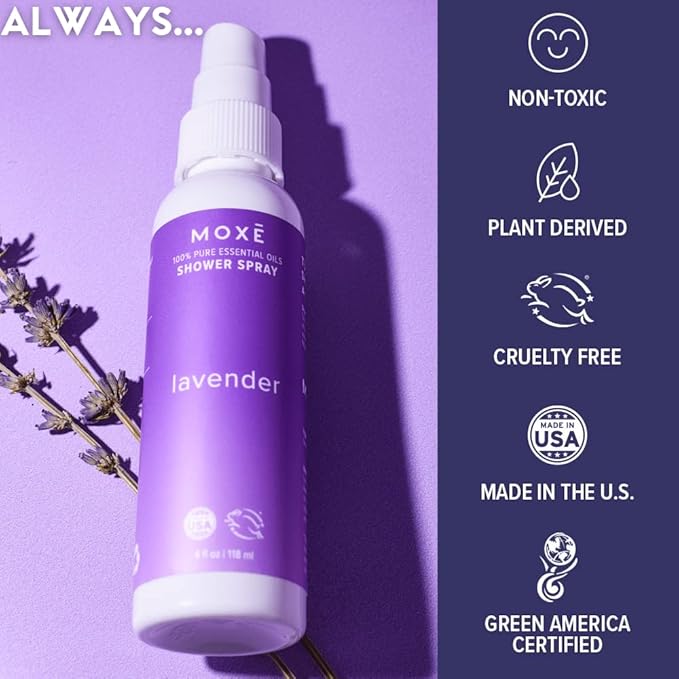 MOXE Shower Mist, Spa Steam Spray, Certified Natural Essential Oils, Aromatherapy, Tension Relief (Lavender, 4 Fl Oz (Pack of 1))…