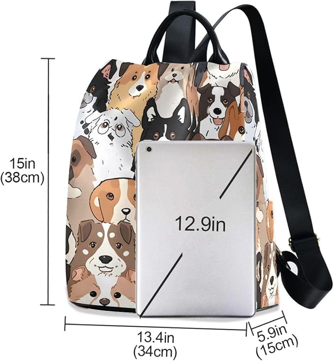 ALAZA Cute Dog Prints Puppy Animal Backpack Purse for Women Anti Theft Fashion Back Pack Shoulder Bag