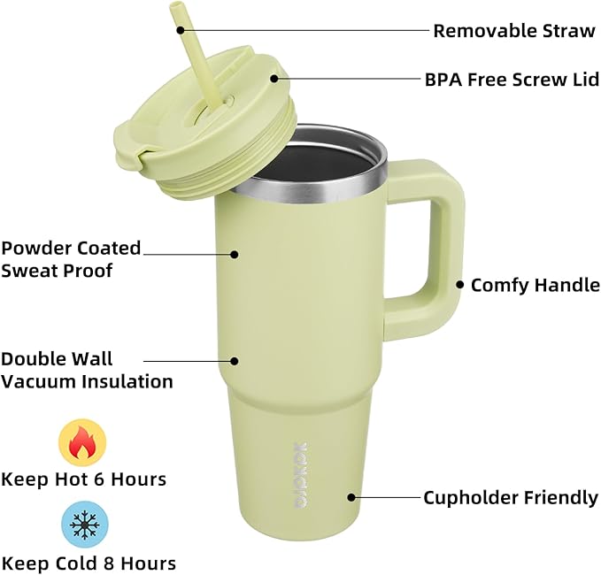 BJPKPK Tumbler With Handle And Straw 30oz Insulated Tumbler Cups With Lid Stainless Steel Travel Coffee Mug,Macaron Green