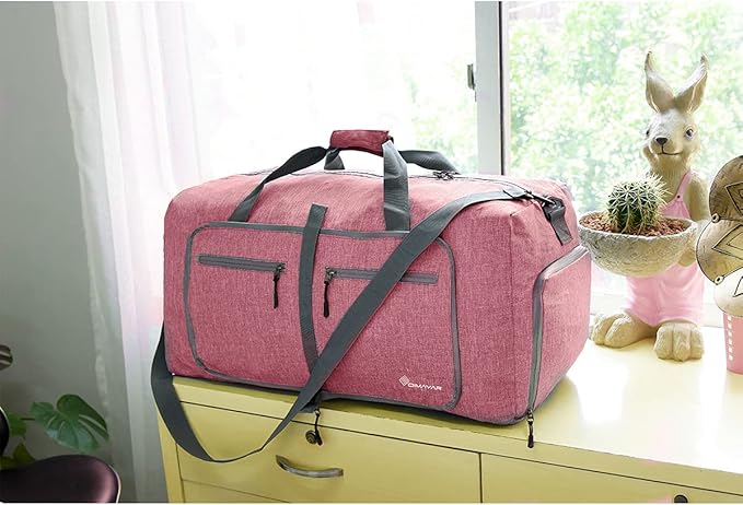 Dimayar 85L Travel Duffle Bag for Men Women - Foldable Duffel Bag with Shoes Compartment - Overnight Bags Waterproof & Tear Resistant(Pink)