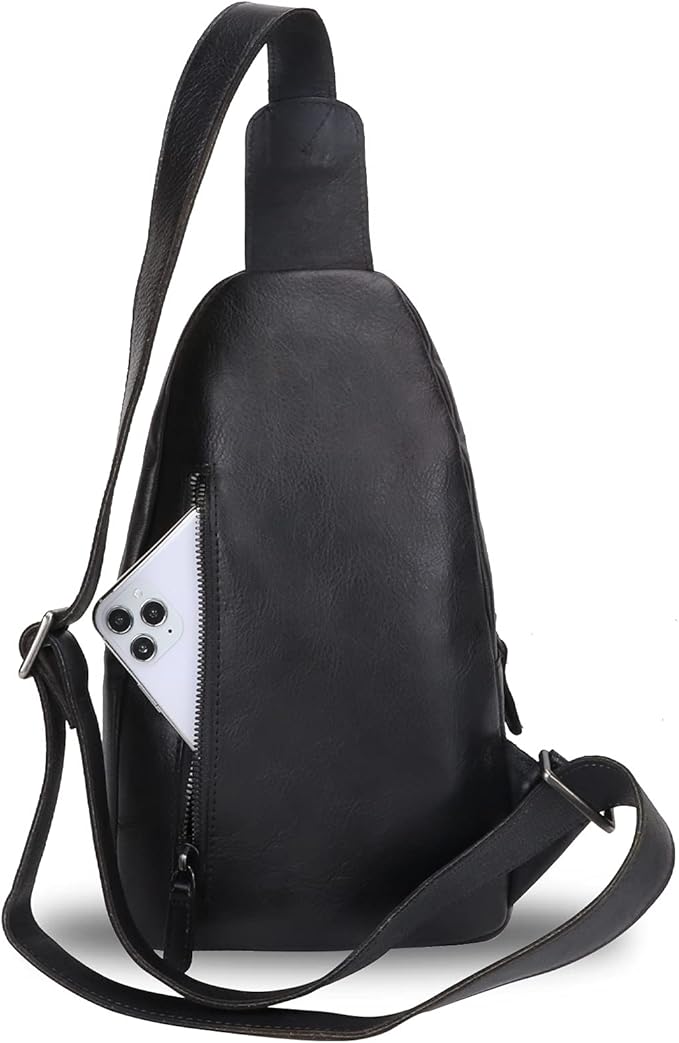 IVTG Genuine Leather Sling Bag Chest Shoulder Pack Crossbody Casual Daypack Vintage Handmade Hiking Backpack Motorcycle Bag (Darkgrey)