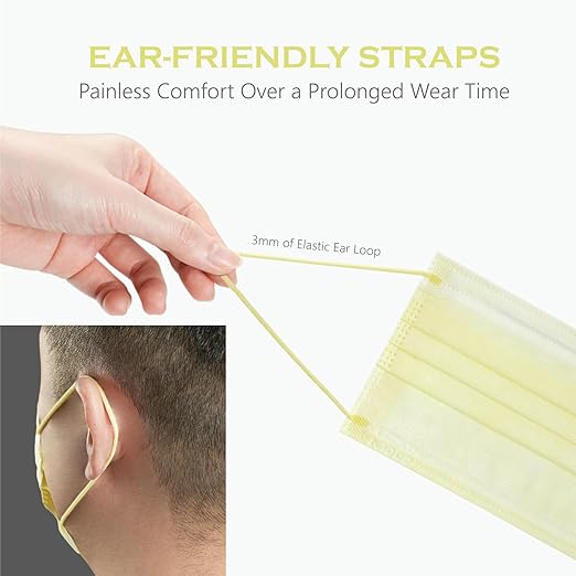 CSD Colo 30 Pcs Yellow Disposable Face Masks, 3 Ply Adult Mask with Elastic Ear Loop, Nose Bridge Clip, Breathable Comfortable Mask Great for Indoor, Outdoors Use (Calla Yellow)