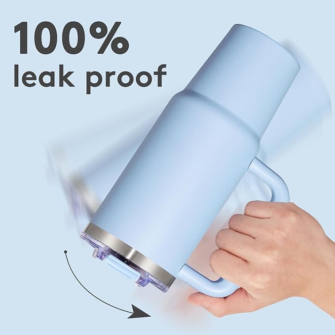 30 oz Tumbler with Handle, Tumbler with Lid and Straw, Double Wall Vacuum Insulated Travel Mug Stainless Steel Tumbler for Hot and Cold, Cupholder Friendly (Blue)