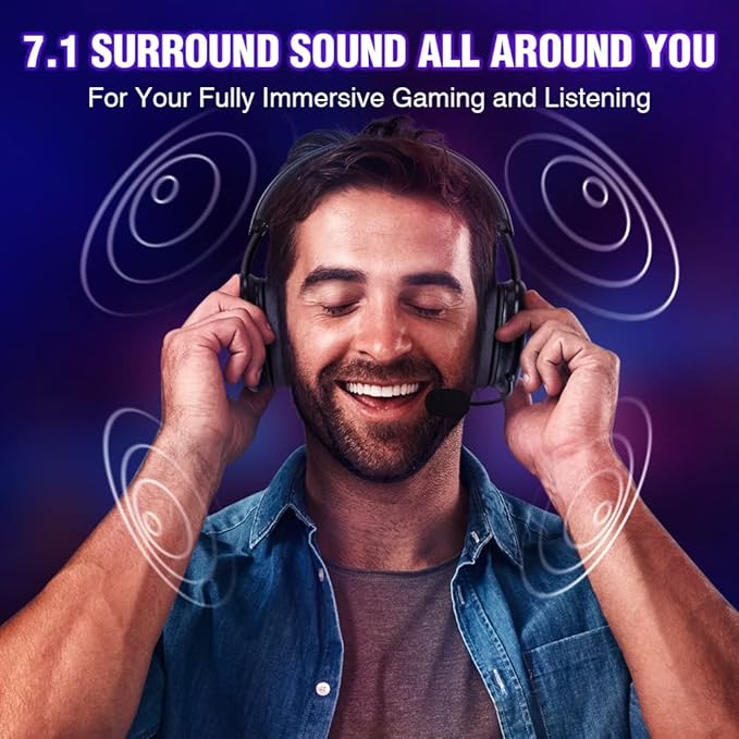 TA82 Wireless Gaming Headset with Detachable Noise Canceling Microphone for PS5 PS4 PC, 2.4GHz USB Gamer Headphones with 7.1 Surround Sound, Memory Foam Ear Pads