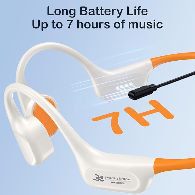 Bone Conduction Swimming Headphones, IP68 Waterproof Earbuds with 32GB MP3, Bluetooth 5.4 Open Ear Sport Earphones, Underwater Headphones for Swimming, Running, Cycling, Marathon-SurfAudio(Beige)