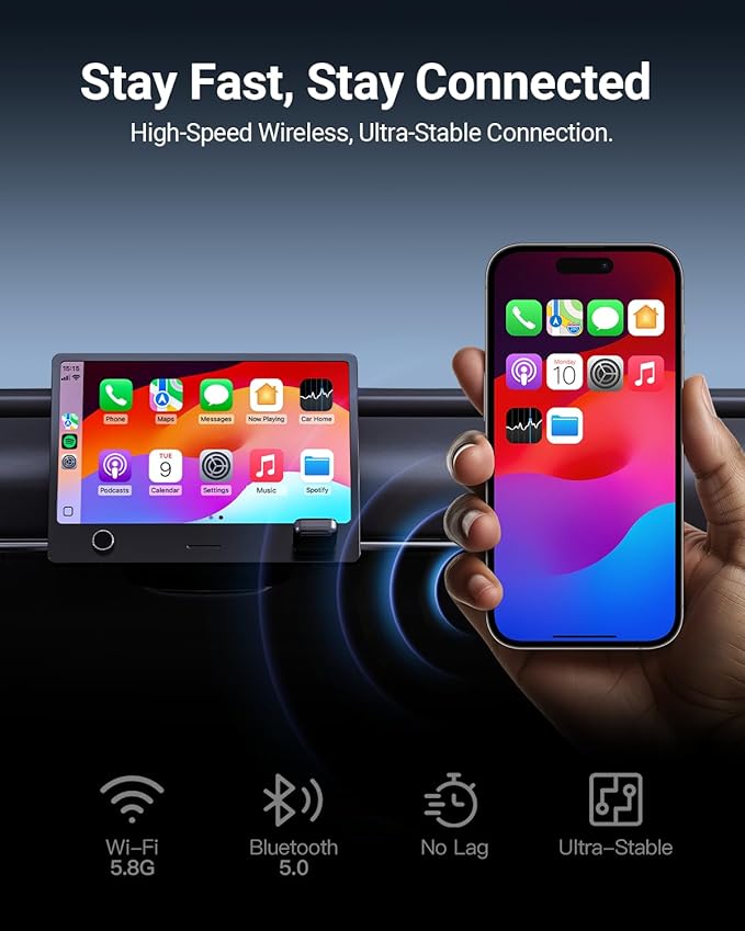 2-in-1 Mini Wireless CarPlay Adapter for iOS Android Auto Plug and Play Low Latency Portable Carplay Adapter Converts Wired to Wireless CarPlay for iOS10+/Android 11+, Gray