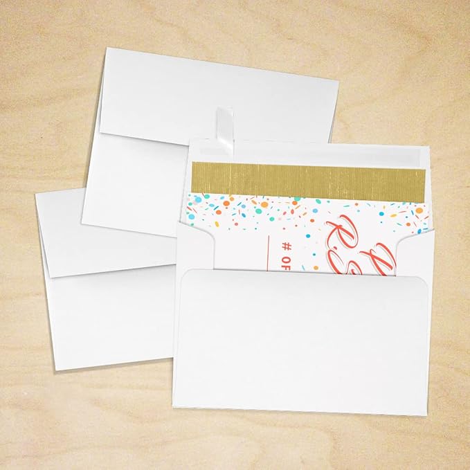 LUXPaper A2 Foil Lined Invitation Envelopes | Peel & Press | 4 3/8" x 5 3/4" | White w/Gold LUX Lining | 70lb. Text | 50 Qty