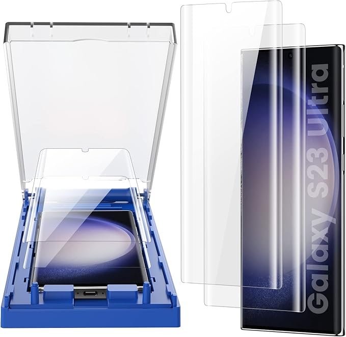 MOHAVE 2 Pack [Auto Alignment/Dust Removal] Screen Protector for SAMSUNG Galaxy S23 Ultra 5G 6.8″, 3D Curved HD Clear Film, 7H Hybrid Material, 100% Ultrasonic Fingerprint ID Compatible, Case Friendly