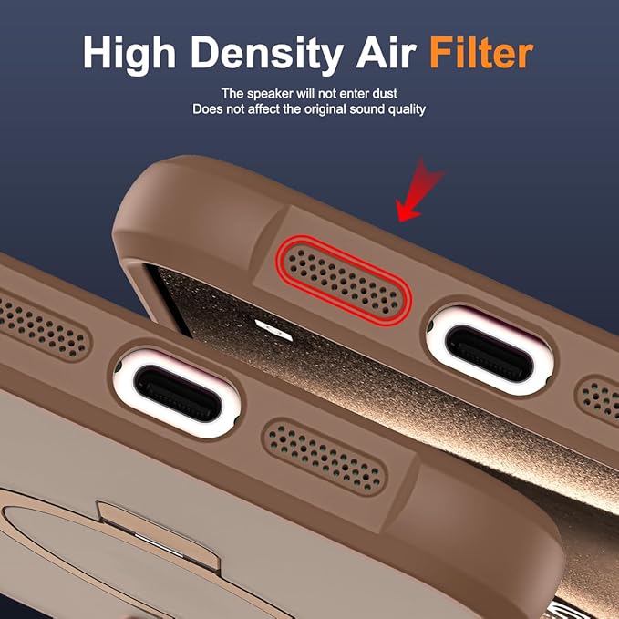 Compatible with iPhone 15 Plus Case with Invisible Magnetic O-Ring Stand Military-Grade Translucent Case for iPhone 15 Plus 6.7" [Compatible with Mag-Safe][Great Grip Feeling],Desert Brown
