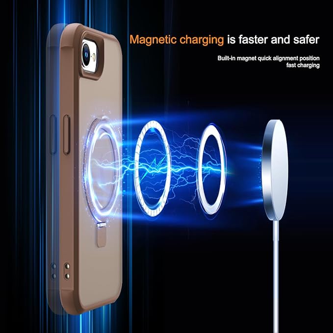 Compatible with iPhone 16E Case with Invisible Magnetic O-Ring Stand Military-Grade Translucent Case for iPhone 16E 6.1" [Compatible with Mag-Safe][Great Grip Feeling],Desert Brown