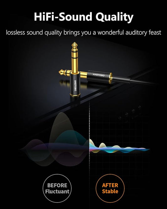 ANDTOBO 1/4''(6.35mm) Male to 1/8'' (3.5mm) Female Stereo Audio Jack Pure Copper Adapter for Headphone, Amp, 1 Pack-Black