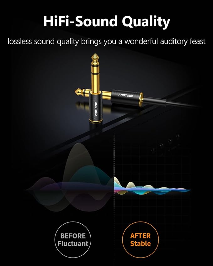 ANDTOBO 1/4 inch Male to 3.5mm Female Stereo Audio Jack Pure Copper Adapter for Headphone, Amp, 2 Pack-Black