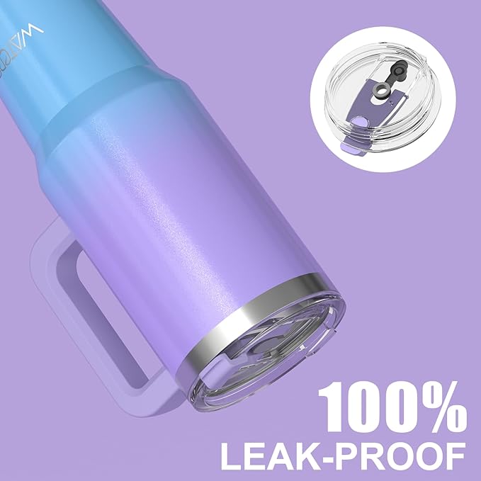 40 oz Shiny Tumbler with Handle and Straw,Stainless Steel Tumbler with Lid and Straw,Insulated Travel Mug(Cold for 34 Hours),Water Bottle for Iced Tea,Coffee (Purple)