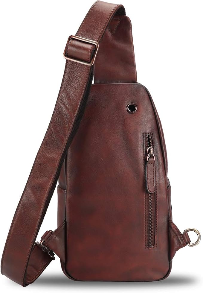 Genuine Leather Sling Bag for Man and Women Crossbody Purse Handmade Retro Shoulder Backpack Vintage Chest Bags
