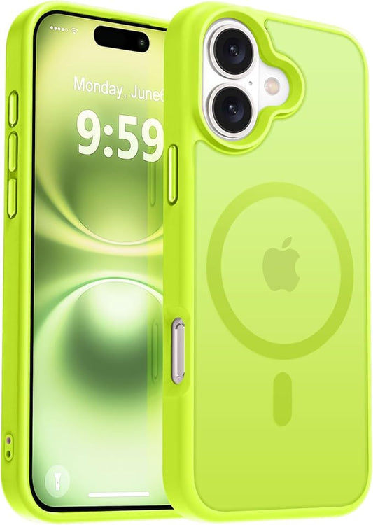 MOCCA Strong Magnetic for iPhone 16 Case, [Compatible with Magsafe][16FT Mil-Grade Drop Protection] Slim Thin Translucent Matte Protective Cover Case for iPhone 16 Phone Case 6.1",Fluorescent Green