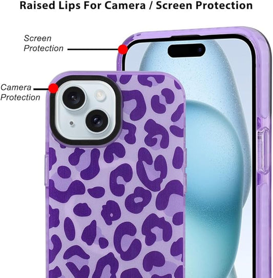 SAKUULO Magnetic for iPhone 15 Case Dark Purple Leopard Print Pattern [Compatible with MagSafe] Wireless Charge Strengthen Protection Cover, Purple Leopard (6.1")