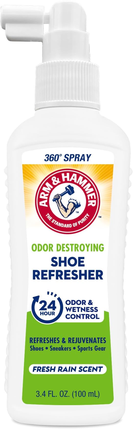 Arm & Hammer Shoe Refresher Spray, Odor Eliminator for Sneakers, 24 Odor & Wetness Control, Aerosol-Free Shoe Deodorizer Spray, Fresh Rain Scent, 3.4 oz