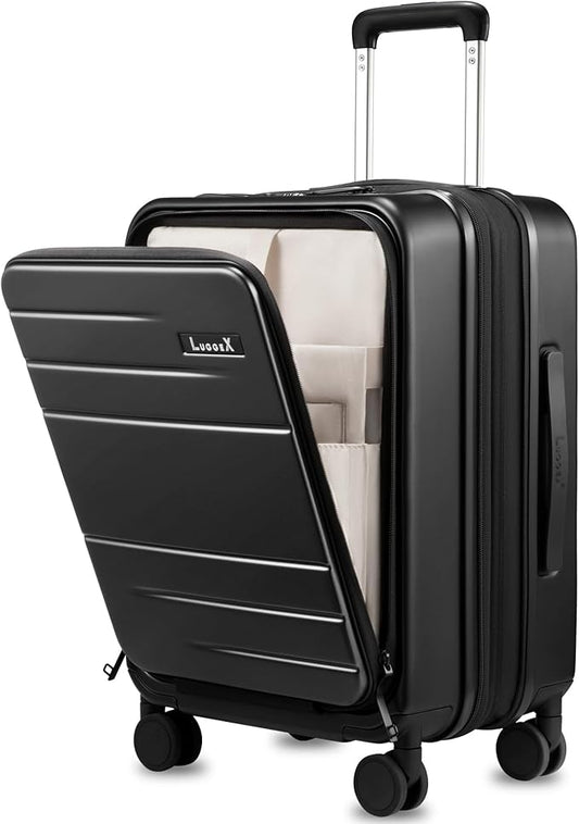 LUGGEX Carry On Luggage 22x14x9 Airline Approved, Expandable Polycarbonate Suitcase with Front Pocket (Charcoal Metallic, 20 Inch, 38L)