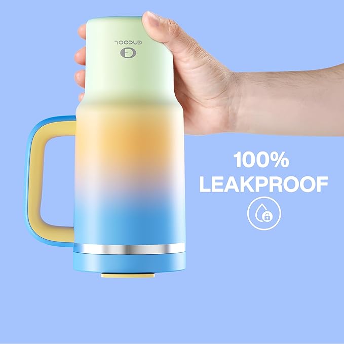 32 oz Tumbler with Handle and Straw: Stainless Steel Insulated Tumbler Keeps Cold for 24 Hours, Leakproof Travel Cup Fits in Cup Holder and BPA-Free, Sunny Breeze