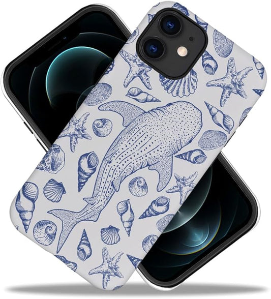 DAIZAG Case Compatible with iPhone 11,Fit Shockproof Cover for Women Girls,Blue Seashell Whale Shark Ocean