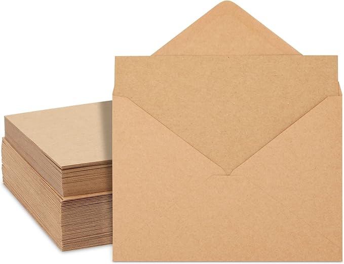 Best Paper Greetings 50 Pack Blank Cards and Envelopes 5x7, Kraft Paper A7 Notecards for DIY Open When Letters, Wedding Invitations, Birthday Cards