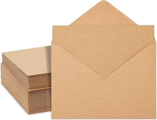 Best Paper Greetings 50 Pack Blank Cards and Envelopes 5x7, Kraft Paper A7 Notecards for DIY Open When Letters, Wedding Invitations, Birthday Cards