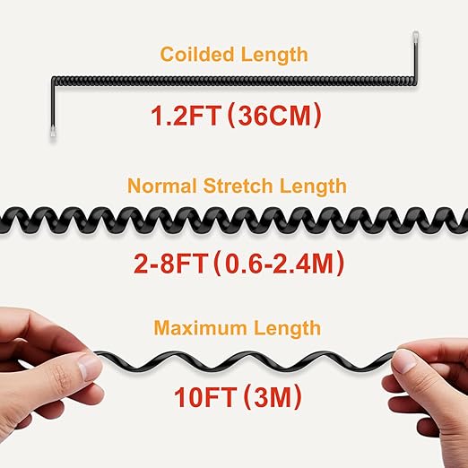 Uvital Telephone Phone Handset Cable Cord, Coiled Length 1.2 to 10 Feet Uncoiled Landline Phone Handset Cable Cord RJ9/RJ10/RJ22 4P4C(Black,2 PCS)