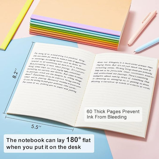 feela 56 Pack Composition Notebooks Bulk, Kraft Cover Lined Blank College Ruled Composition Travel Journals with Rainbow Spines For Women Students Business, 60 Pages, 8.3”x 5.5”, A5, 8 Pastel Colors