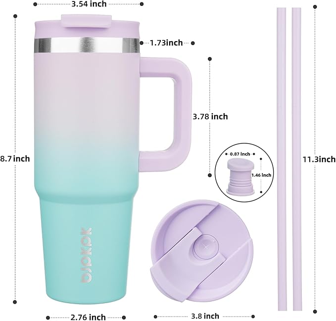 BJPKPK Tumbler With Handle 30 oz Stainless Steel Insulated Tumbler With Lid And Straw For Water Or Ice Coffee,Lavender Green