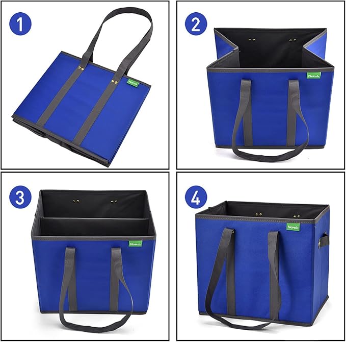 NERUB Reusable Grocery Bags Shopping Bags Grocery Tote Bag with Reinforced Bottom Heavy Duty Handles (Set of 3, Blue/Gray/Wave)