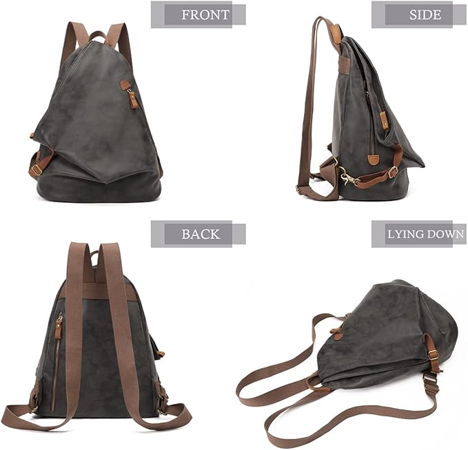 KL928 PU Leather Vintage Backpack – Large Casual Daypack Outdoor Travel Rucksack Hiking Backpacks for Men Women