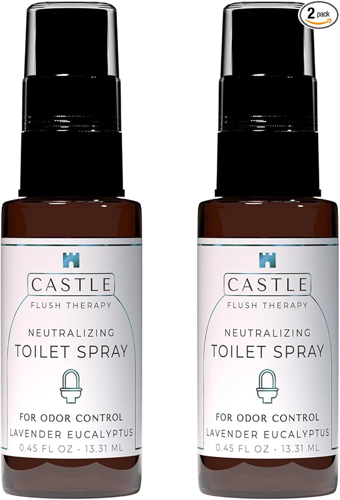 Castle Flush Therapy Neutralizing Toilet Spray | Odor Control: Mist Over the Water Surface, Go, Then Flush | Bathroom Freshening | Neutralizes Odors | Lavender and Eucalyptus | 0.45 oz (2 Pack)