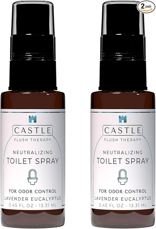 Castle Flush Therapy Neutralizing Toilet Spray | Odor Control: Mist Over the Water Surface, Go, Then Flush | Bathroom Freshening | Neutralizes Odors | Lavender and Eucalyptus | 0.45 oz (2 Pack)