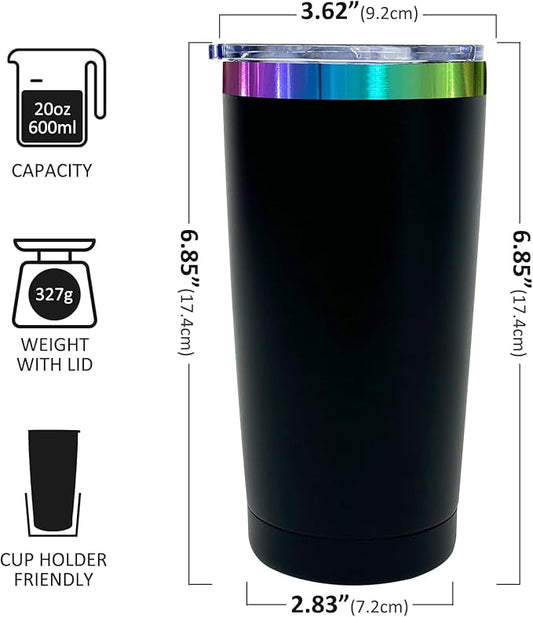 20 oz Tumbler with Lid and Straw Double Wall Vacuum Insulated Travel Coffee Mug Powder Coated Cup for Hot and Iced Drinks (Black,1 pack)