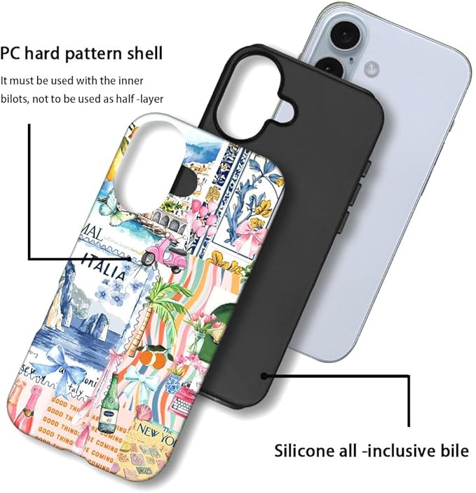 DAIZAG Case Compatible with iPhone 16,Fit Shockproof Cover for Women Girls,Bow Beach Landscape Collage Coastal