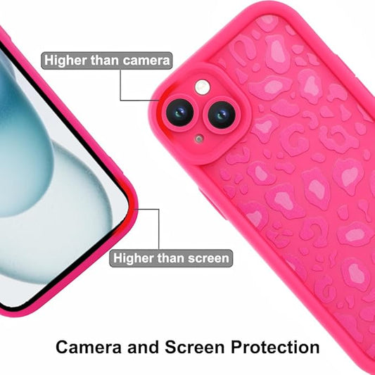 KANGHAR Case for iPhone 15 Leopard Printed Pattern Cute Cheetah Phone Case Soft TPU Shockproof Protective Cover for iPhone 15 6.1 Inch Hot Pink