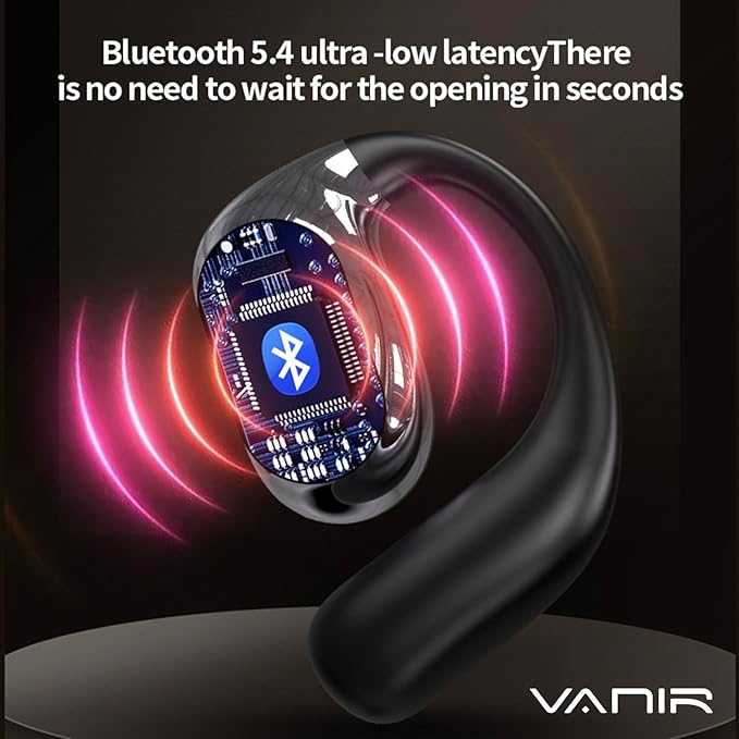 VANIR Wireless Earbuds, Open Ear Design BT 5.4 Earphones, Portable Earpiece, Support 144 Languages Real Time Translation Headphones, Full Color Display Touch Screen Gaming Headsets