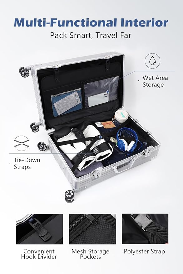 HotWay All Aluminum Carry On Luggage, 20 Inch Hard Shell Suitcase with Spinner Wheels and TSA Lock, Luggage for Travel (22x14x9 Airline Approved)
