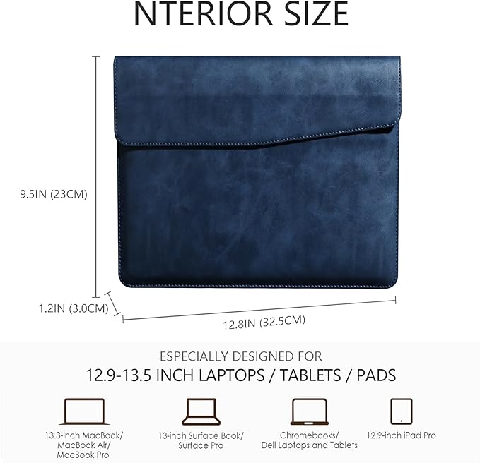 Leather Laptop Sleeve 13 Inch Compatible with MacBook Air M4 M3 M2 M1 2025-2018＆MacBook Pro M2 M1 2025-2016,Wear-Resistant and Scratch-Resistant Protective Case Cover,Blue