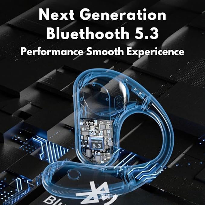 Open Ear Headphones Wireless Bluetooth 5.3 Earphones for Snug Fit, Ergonomic Ear Hook, Clear Calls, Wireless Earbuds, Digital Display Charging Case 40H Playtime Black