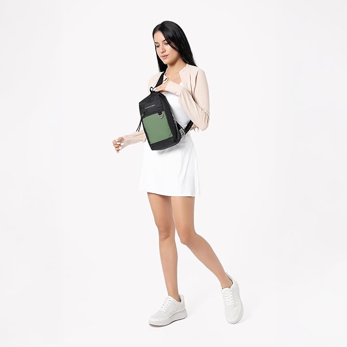 Sherpani Metro, Anti Theft Sling Bag, Sling Backpack, 5L Travel Bag, Shoulder Chest Purse, Crossbody Backpack for Women, Metal Hardware, Travel Gift (Basil Pro)