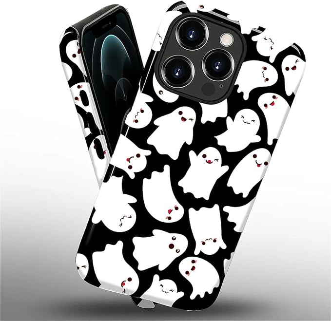 Case for iPhone 12 12 Pro Case,Halloween Ghosts Bats Design - Hybrid Dual Protection Silicone + Hard PC Shockproof Full Body Cover Slim Anti-Scratch Protective Case for Men Women