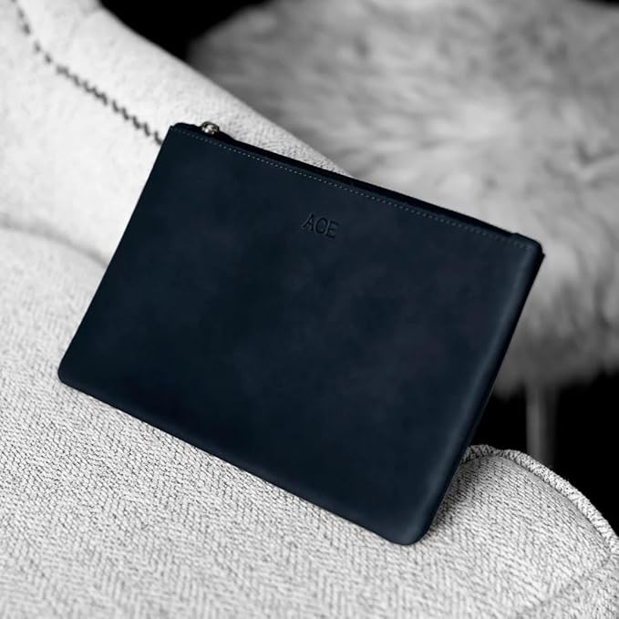 Personalized Leather Zipper Pouch – Monogrammed Travel Case for Pens, Pencils, or Cosmetics – Custom Leather Clutch – Bridesmaid or Bachelorette Gift – Handmade in USA