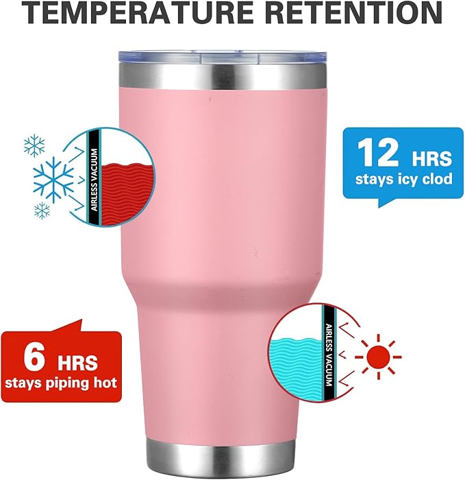 MEWAY 30oz Tumbler Double Wall Vacuum Insulated Travel Mug, Stainless Steel Tumbler with Lid, Durable Powder Coated Insulated Coffee Cup for Cold & Hot Drinks (Pink,1 PACK)