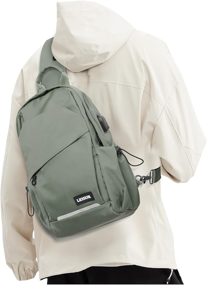 Small Green Sling Bag for Men Women, Mini Anti Theft One Strap Motorcycle Backpack, Sling Chest Bag Fanny Back Pack for Casual Travel Hiking Sport Gym