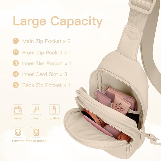 Quilted Puffer Crossbody Bags for Women Small Puffy Sling Bag Lightweight Cross Body Bubble Purse Shoulder Bag for Travel (Beige)