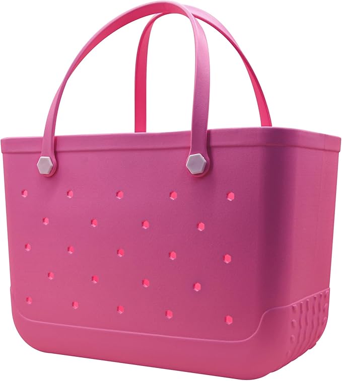 X-Large Waterproof Sandproof Rubber Beach Tote Bag with Zipper Pocket and Phone Kickstand Cup