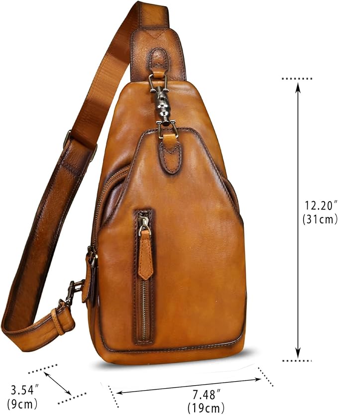 Genuine Leather Sling Bag for Men and Women Real Leather Shoulder Crossbody Bag Chest Bag Sling Backpack Purse