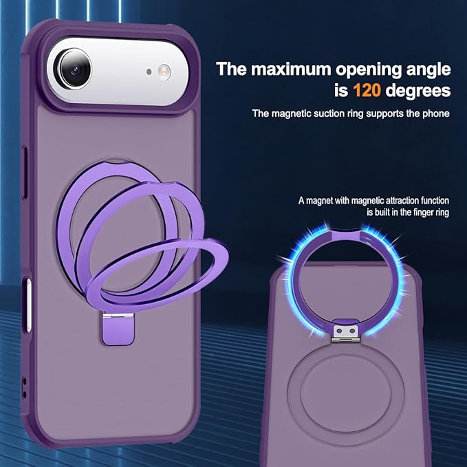 Compatible with iPhone 17 Air Case with Invisible Magnetic O-Ring Stand Military-Grade Translucent Phone Case for iPhone 17 Air 6.5" [Compatible with Mag-Safe][Great Grip Feeling], Purple